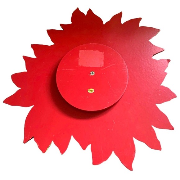 đť…şVINTAGE Poinsettia Lazy Susan Solid Wood Hand Carved Etched Painted Turntable - Picture 3 of 3